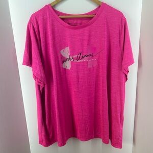 Under Armour Pink T-Shirt w/ Black & Silver, Size 3X, Heatgear, Loose Fit,
